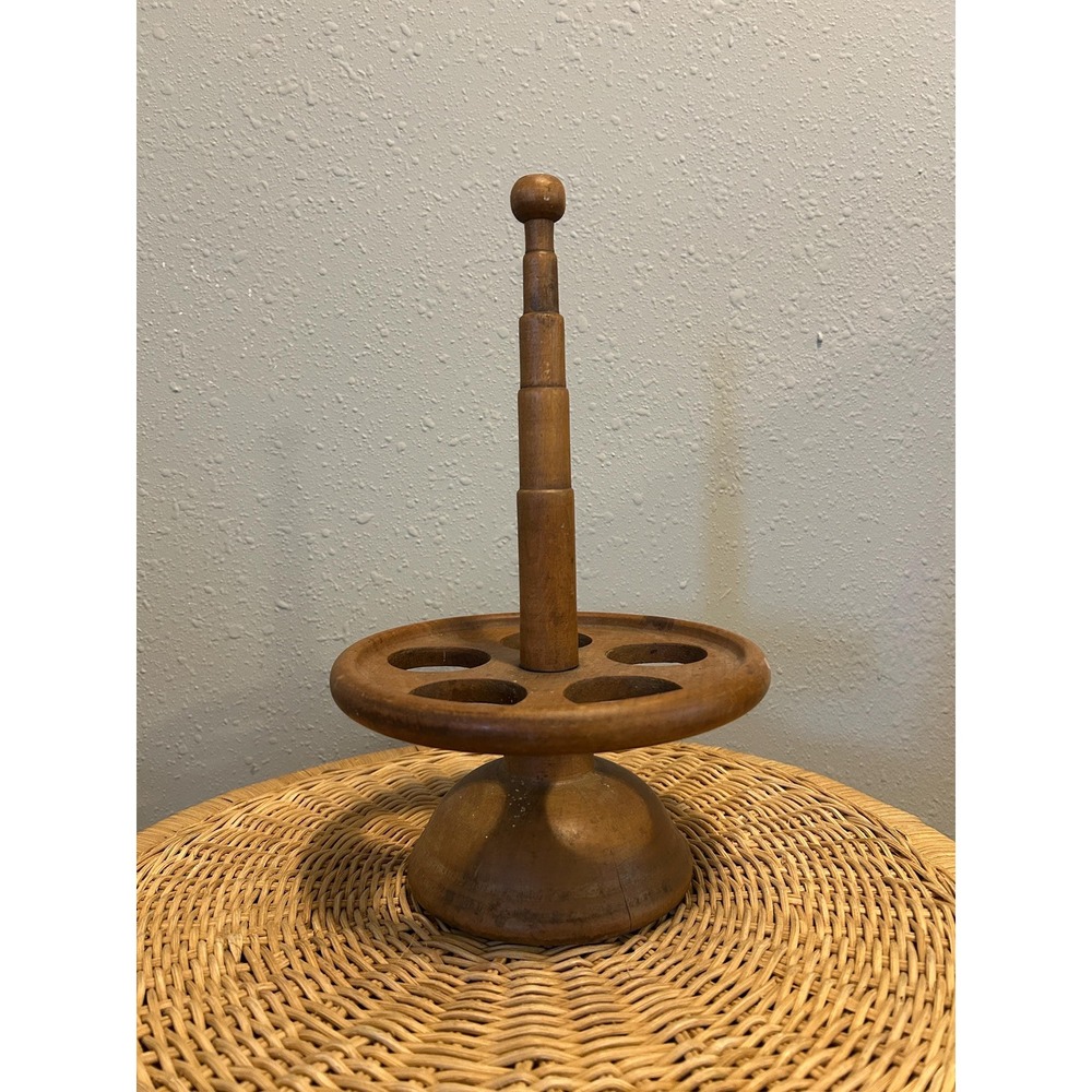 Vintage Wooden Lazy Susan Turned Wood Condiment Rack/Organizer